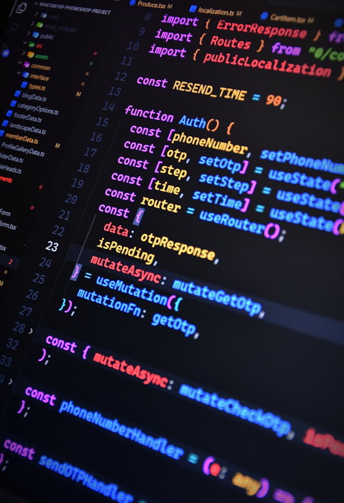 gallery-05 Vibrant JavaScript code on a screen showcasing front-end development with syntax highlighting.